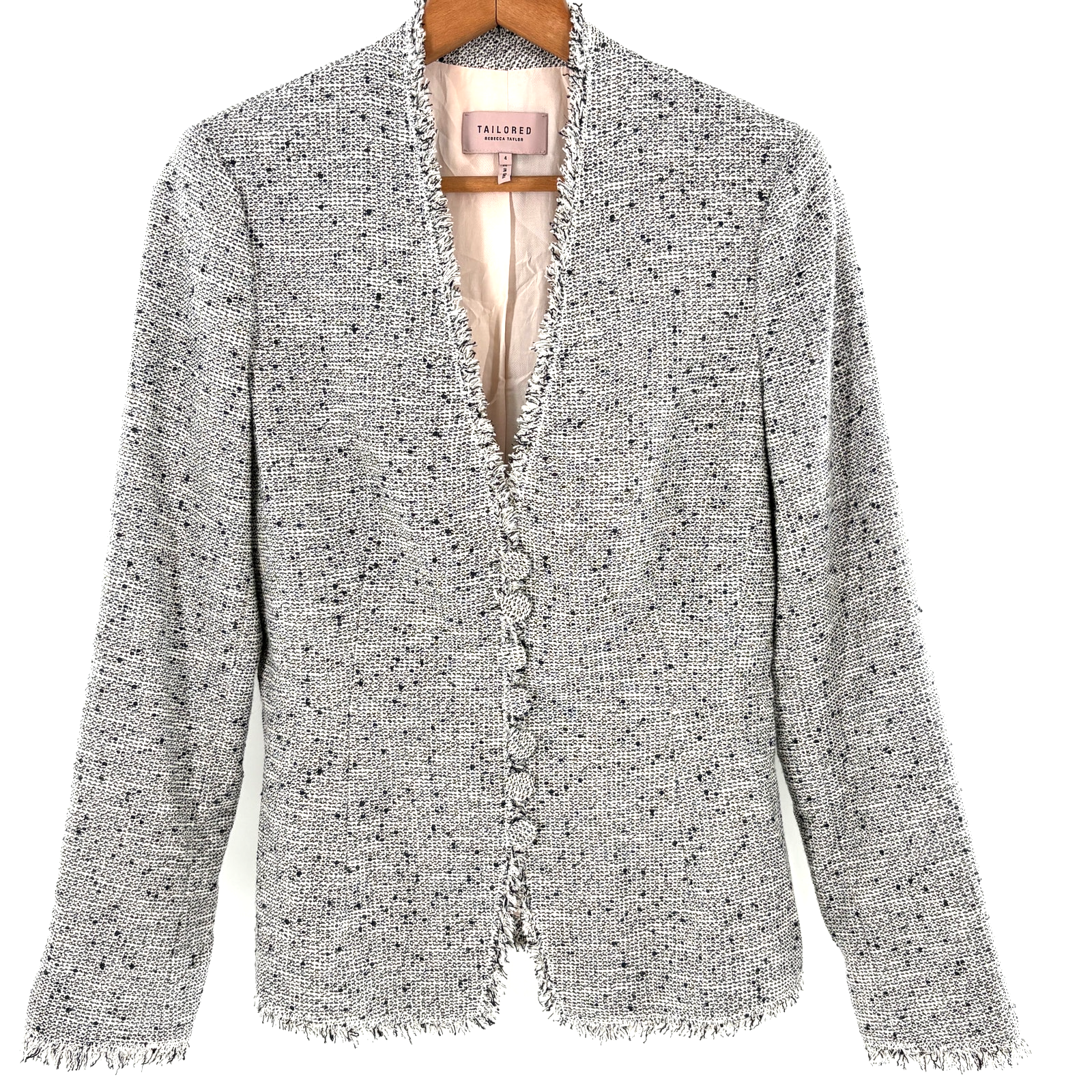 Rebecca Taylor Tweed Blazer 4 Jacket Gray White Academia Prep Coastal Career